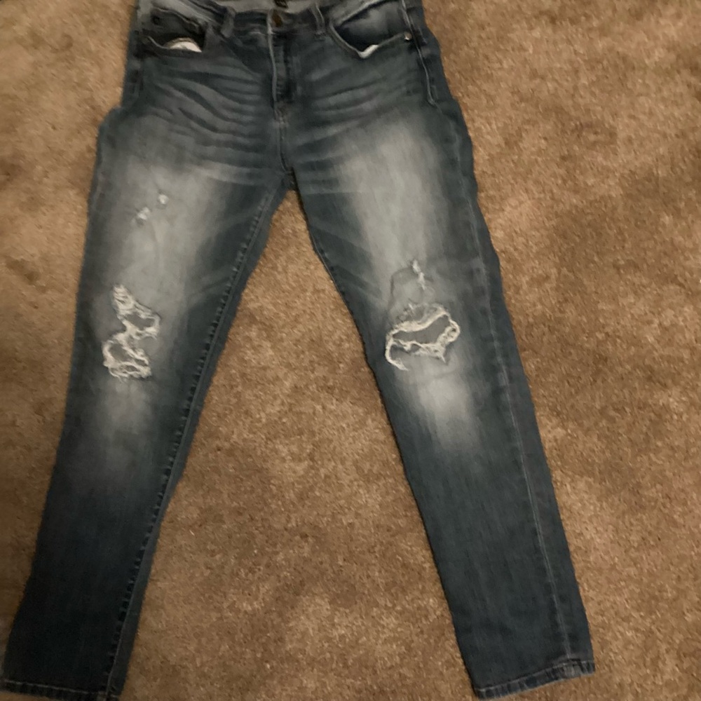 Judy Blue Distressed Knees Stretchy Denim Women Jeans Boyfriend Fit Size 1/2